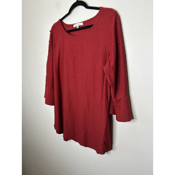 Rose + Olive Women’s Top Plus Red 3/4 Ruffle Sleeve Dots Relaxed Size 1X - Picture 4 of 12